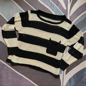 Black & white striped sequined sweater